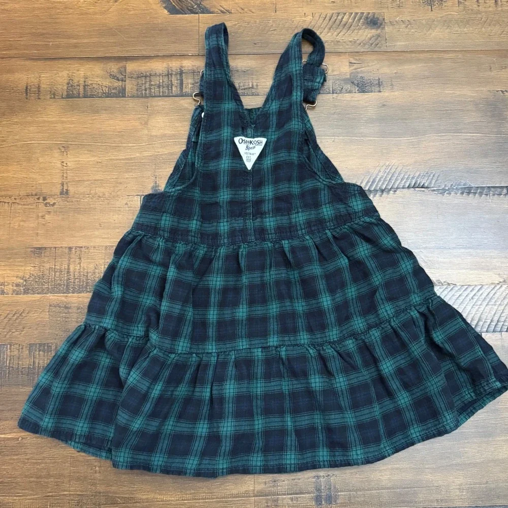 Oshkosh B'Gosh Girls Flannel Tiered Jumper 4T green/ navy plaid
